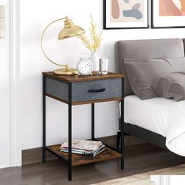 Bedroom Furniture Nightstand 2-Tier End Table With 1 Fabric Der Modern Dresser Storage Organiser And Open Shelf Accent Desk Drop Del Dhazs