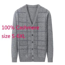 Men's Sweaters Arrival Autumn And Winter Thickened Men Large Cardigan V-neck Casual Computer Knitted 100% Cashmere Sweater Plus Size S-6XL 231030