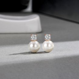 925Sterling Silver Earrings Freshwater Pearl Earrings With CZ Zircon 10MM Round Natural Pearls Earring Women Wedding Party Gifts Classic Style