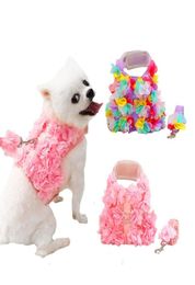 Dog Collars Leashes Soft Breathable Mesh Harness Leash Set Lace Floral Princess Cat Vest Escape Proof Pet Dress For DogsDog3378810