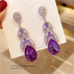 Dangle Earrings Purple For Women Luxury Wedding Jewelry Water Drop Cubic Zirconia Shiny Trendy Jewery Gift Wife Friend