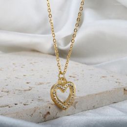 Pendant Necklaces Love Heart Cubic Zirconia Necklace For Women Luxury Charm Chain Fashion Stainless Steel Jewellery Gift
