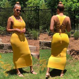 Breathable Dresses Fashion Bandage Womens Outfit Solid Slim Plus Size Maxi Summer Dress Women Casual 3XL248j