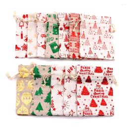 Gift Wrap 50PCS Metallic Print Burlap Christmas Drawstring Bags Party Candy Treat Pouch Goody Wrapper Birthday Favor Supplies