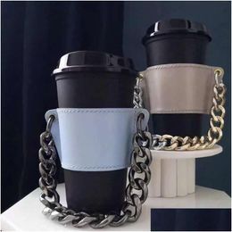 Other Dinnerware Pu Leather Dinnerware Cups Holder Portable Glass Bottle Case Eco-Friendly Coffee Cup Bag Detachable Chain Bottles Er Dh4Wt