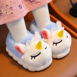 Slipper 2023 Unicorn Children Winter Shoes Cartoon Princess Warm Plush Toddler Girls Slippers Design Anti Slip Soft Kids 231030