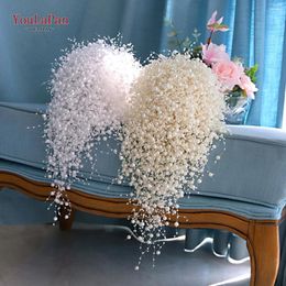 Wedding Flowers YouLaPan Handmade Bridal Bouquet Full Pearl White Ivory Accessories Bride Hand HF24