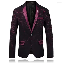 Men's Suits 2023 Blazer Mens Royal Blue Slim Fit Stage Wear Fashion Pattern Printed Wedding Blazers Male Jackets