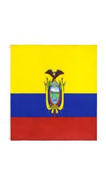 In Stock 3x5ft 90x150cm Hanging Striped Yellow Blue Red ECU EC Ecuador Central Coat of Arms Flag for Celebration Decoration8120005