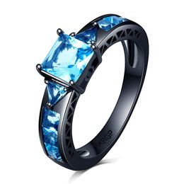 2020 new design 18K black gold filled women men diamond Party Rings with baby blue zircon square crystal Ring for wedding fine jew274j