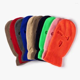 Berets Balaclava Hat Ski Mask 3-Hole Knitted Full Face Cover Riding A Winter Keep Warm Pure Colour Set Head Cap