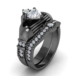 Victoria Wieck Claddagh Luxury Jewelry choucong 10KT Black Gold Filled White Topaz CZ Diamond Gemstones Women Wedding Birdal Ring 180J