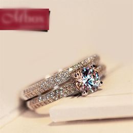 Luxury Female White Bridal Wedding Ring Set Fashion 925 Silver Filled Jewellery Promise CZ Stone Engagement Rings For Women322j