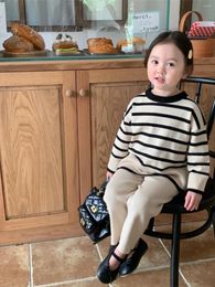 Clothing Sets Two Pieces Autumn Baby Girls Clothes White Black Striped Pullover Knitted Sweaters Loose Wide Leg Pants