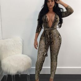 jumpsuits for women 2019 Sexy Bodycon Long Sleeve Africa Print deep V-Neck Jumpsuit super quality body feminino232V