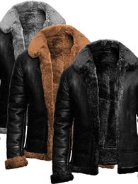 Men' Blends Winter Mens Pu Jacket Faux Fur Collar Coats Thick Warm Motorcycle Fashion Windproof Leather Coat Male 231031