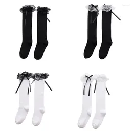 Men's Socks Women Girls Cotton Knee High Long Sweet Lace Trim Bowknot Japanese Stockings Cosplay Hosiery