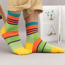 Men's Socks Summer Spring Cotton Five Finger For Men Comfortable Retro Middle Tube Hosiery Patchwork Colour Harajuku