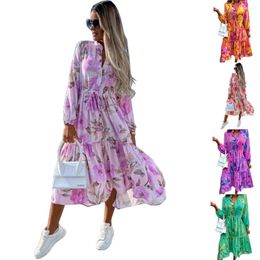 Casual Dresses 2023 Spring And Summer European American Fashion Women's Sweet Style Printed Loose Pullover Long Sleeve Dress