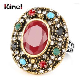 Кольца кластера Kinel, роскошное турецкое большое кольцо для женщин, античное золотое мозаичное, красочное вечерние из смолы, винтажные свадебные украшения 2023