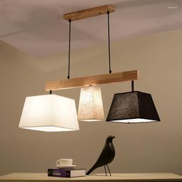 Pendant Lamps Modern Elegant Fabric Lights Lampadario Lampshades Bar Wood Kitchen Lighting Hanging Lamp For Dining Room 081