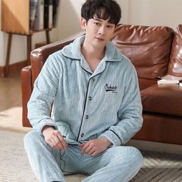 Winter Warm Soft Flannel Plus Size Pajamas Men Long-Sleeved Sleepwear Pijamas Couple Homme Nightwear Male Cardigan Pyjamas Sets LJ270h