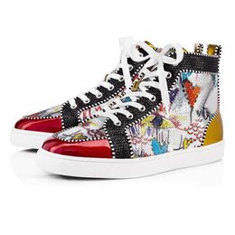 2023 Red Bottoms Luxurys Loafers Casual Shoes Men Women Made in Itlay Sneakers Leather Multi Color Vintage Spikes High Top Designer Bottomes Trainers Size 35-47 10a 12