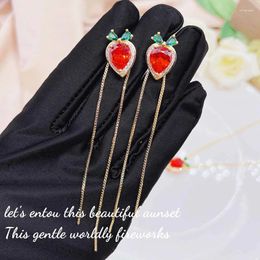 Dangle Earrings Temperament Tassels Drop Inlay Red Shine Zircon 2023 Trend Carrot Shape Jewelry For Women Wedding Engagement