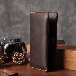 Wallets Handmade Vintage Crazy Horse Genuine Leather Wallet Men Purse Long Clutch Bag Male Money Clips Phone Case