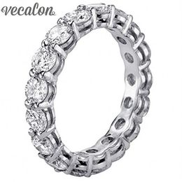 Vecalon Women Jewellery 925 Sterling Silver Ring Full Round 4mm Simulated Diamond Cz Engagement Wedding band Rings For Women289C