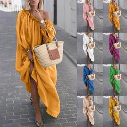 Casual Dresses Women Clothes Autumn Boho Plus Size Off The Shoulder Vintage Dress Loose Maxi Robes Vestidos Femme316f