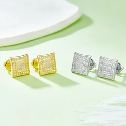 Stud Earrings 0.41ct Square Shape Moissanite Screwback Women 925 Sterling Silver Lab Mosan Pass 14K Gold Plated