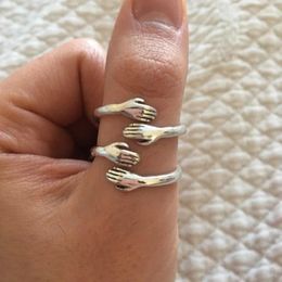 Cluster Rings Fashion Women Men Hand Rizeable Creative Love Hug Silver Colour Ring Lady Open Jewellery Gifts For Lovers