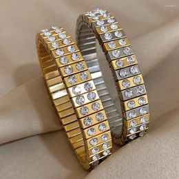 Bangle DODOHAO Chunky Thick Elastic Chain Stainless Steel Wide Bracelet For Women Statement Trendy Gold Colour Adjustable Jewellery