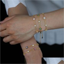 Charm Bracelets High Quality Cz Station Link Chain Flower Bracelet 15Add4Cm Extend Cute Lovely Women Girl Fashion Wholesale Drop Del Dhyv6