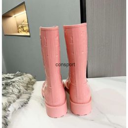 Designer Fashion Women Mid-calf High Heels Rain Boots Slip-On Waterproof Low Solid Size Chunky Heel Design Buckles Shoes