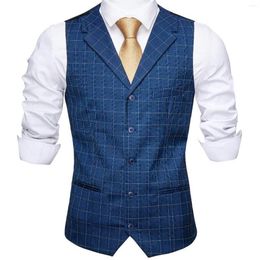 Men's Vests Barry Wang Men Suit Vest Plaid Waistcoat Wool Blend Tailored Collar V-neck 3 Pocket Cheque Tie Set Formal Leisure 245a
