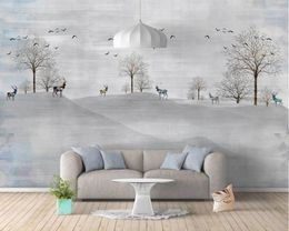 Wallpapers Nordic Minimal Elk Flying Birds Forest Custom Wallpaper Living Room TV Backdrop Sofa Wall Bedroom Murals Papel De Parede