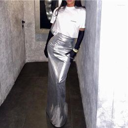 Skirts 2023 Temperament Fashion High Waist Slit Slim Hip Skirt PU Leather Long Y2K Party Tight Vestidos Retro Size