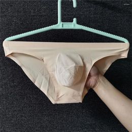 Underpants Sexy Underwear Seamless Briefs Men Big Pouch Thin Ice Silk Low Waist Panties Solid Color U Convex Plus Size