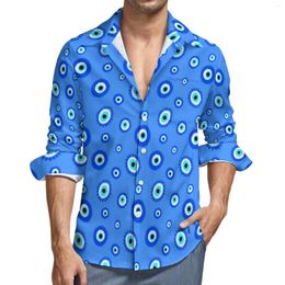 Men's Casual Shirts Greek Evil Eye Shirt Man Lucky Blue Talisman Autumn Stylish Graphic Blouses Long Sleeve Retro Oversized Clothes