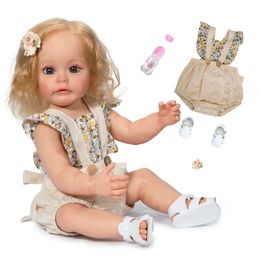 Dolls 55cm Reborn Doll Lifelike born Baby Soft Silicone Full Body Toddler Girl Gold Hair Princess High Quality Handmade 231031