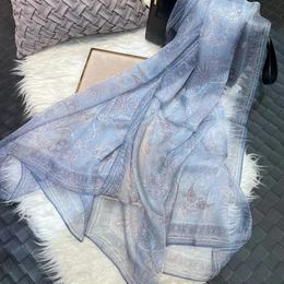 Scarves BYSIFA Grey Blue Silk Scarf Cape Fashion Ladies 100% Silk Long Scarves Foulard Women Plaisley Design Chiffon Scarves Bufandas 231031