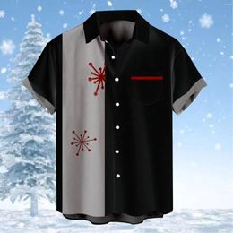 Men's Casual Shirts Christmas Button Lapel-Neck Blouses Short Sleeve Navidad Tops Xmas Gift Year Vacation Est Camisas De Hombre