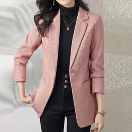 Women's Suits Plaid Blazer Women Spring Autumn Coat 2023 Casual Ladies Office Suit Jacket Female Khaki Pink Woollen Blazers Outerwear
