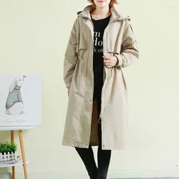 Women's Trench Coats Hooded Tops Women Casual Coat Spring And Autumn Large Loose Outwear Fitting Waist Closing Zipper Below Knees