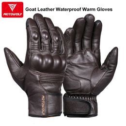 Cycling Gloves Real Leather Motorcycle Waterproof Windproof Winter Warm Summer Breathable Touch Operate Guantes Moto Fist Palm Protect 231031