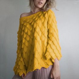 Women's Sweaters AYUALIN Yellow Feather Knit Pullover Vintage Flare Long Sleeve Thin 2023 Warm Autumn Sweater Women Boho Loose Casual