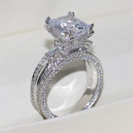 Vecalon Women Big Jewellery ring Princess Cut 10ct Diamond stone 300pcs Cz 925 Sterling Silver Engagement Wedding Ring Gift248T