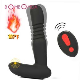 Heating Prostate Massager Automatic Telescopic Vibrator Dildo Butt Plug Wireless Remote Anal Sex Toys For Men Adult Toy 231010